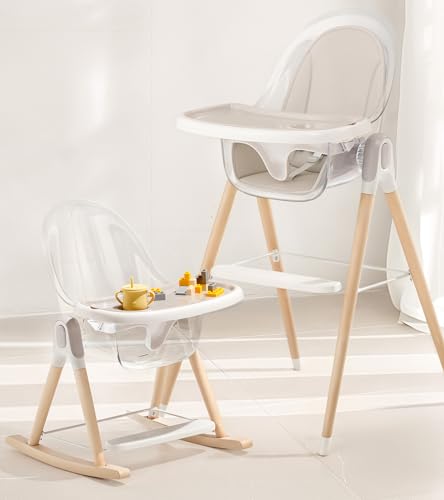 Image of 7-in-1 Convertible Baby High Chair, High Chairs for Babies and Toddlers with Removable Cushion and Double Tray, Reclining Seat, Compact and Portable Highchair, Easy to Clean