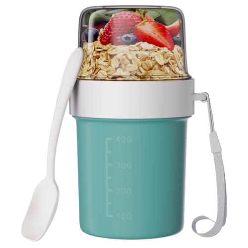 Wwtop Lunch Pot Ellipse avec Une Cuillère, Boîte à Repas Gobelet à Muesli, Tasse de Céréales, Coupe du Yaourt, Tasse à Emporter Convient au Congélateur, au Micro-Ondes, 560ml+310ml, Vert