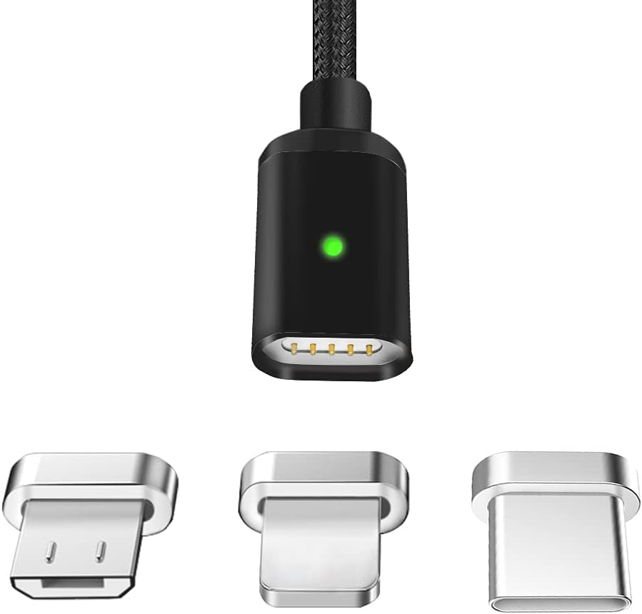 Magnetic Charging Cable, LAMA Magnetic Cable Micro USB Type C to USB 3 in 1 Sync Data Cord with 3 Adapters for Android Phone Pad Samsung Google Huawei 1.5m/4.9ft Black