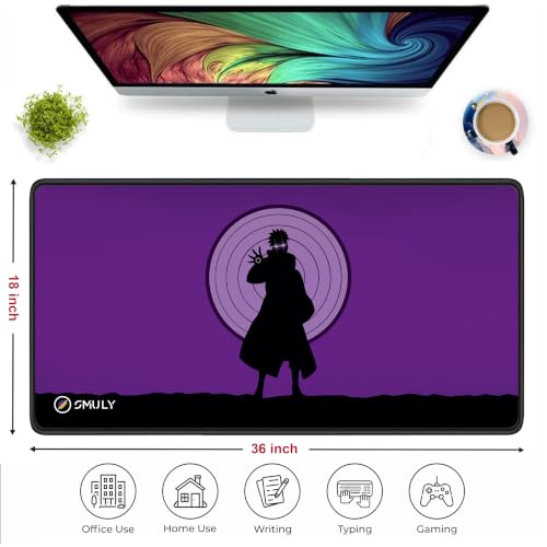 Image of Purple Shadow Warrior Mouse Pad 18x36Inch 3mm Extended Gaming Desk Mat with Anti-Slip Rubber Base Mousepad for Smooth Surface Desk pad for PC & Laptop Use Waterproof & Stiched (Black /Purple)