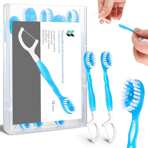 Lot de 14 mini brosses à dents de voyage - Avec fil dentaire - 5 en 1 - Douces - Portables - Pour...