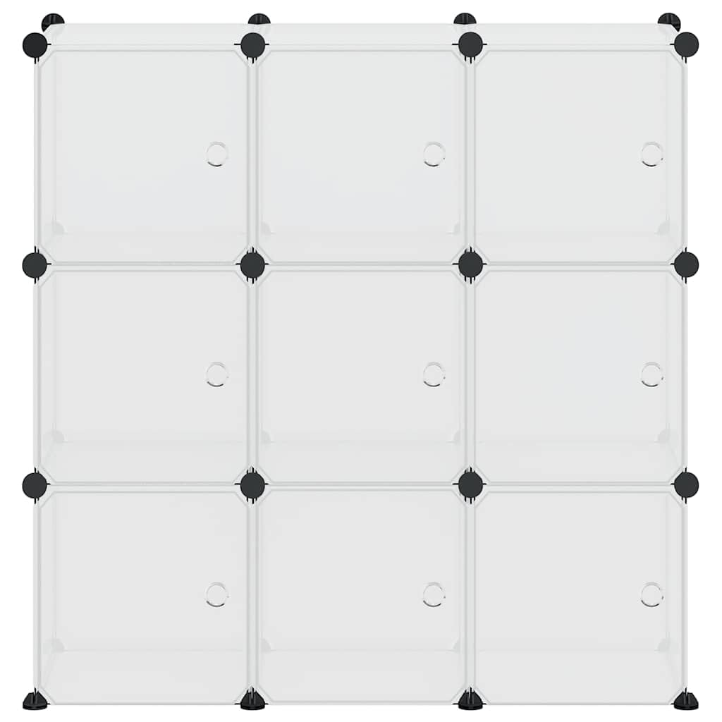 Organizador de cubos de almacenamiento con 9 cubos de polipropileno transparentes apilables, para ahorrar espacio, sistema de soporte estable para dormitorio, pasillo, oficina