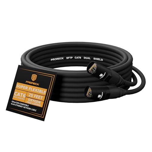 Image of PRORECK SFTP CAT6 Dual Shielded Ethernet Cable with EtherCON RJ45 Connectors,25ft, High-Speed, Ideal for Pro Sound Systems, Studio, and Live Performances (PR-C6B-25)