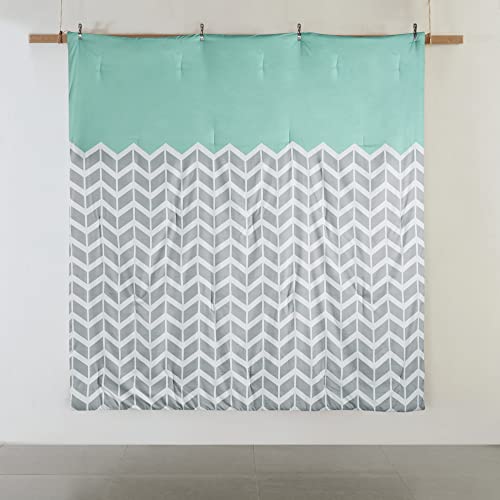 Intelligent Design Cozy Comforter Set Geometric Chevron Print Modern All Season Vibrant Color Bedding Layer, Matching Sham, Decorative Pillow, Twin/Twin Xl, Nadia Aqua 4 Piece,Teal #TOP6
