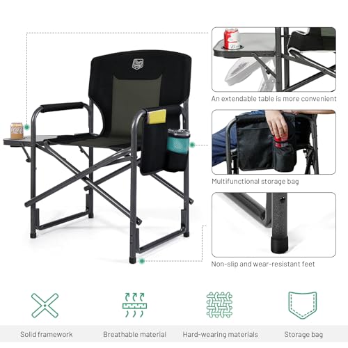 TIMBER RIDGE Camping Chair Heavy Duty 180kg Capacity, Directors Chair Folding Aluminum with Side Table, Portable for Outdoor Festival BBQs Black - Image 5