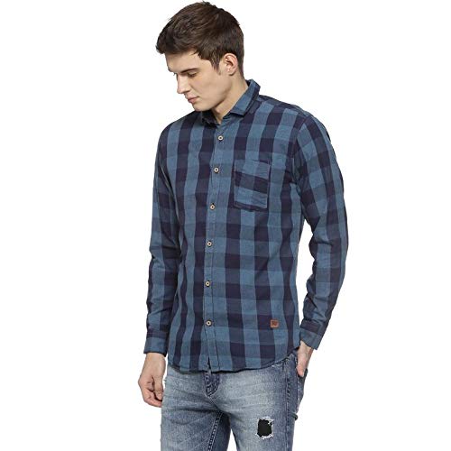 Image of CAHOOT Cotton Men Checkered Multicolour Button Up Collared Shirt for Casual Wear Crafted with Regular Sleeve Comfort Fit High Performance Everyday Large