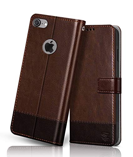 FLIPPED Vegan Leather Flip Case Back Cover for Apple iPhone 7 | iPhone 8 (Flexible, Shock Proof | Hand Stitched Leather Finish | Card Pockets Wallet & Stand | Brown with Coffee)- Best and cheap mobile covers in India