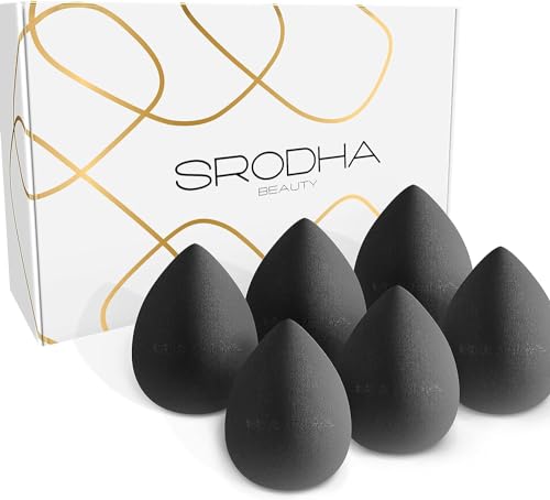 SRODHA Beauty Make Up Sponges Set, Teardrop Black, 1 count (Pack of 6)