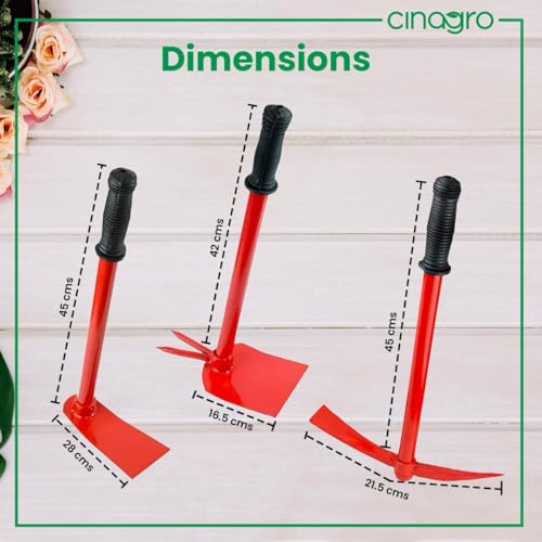 Image of Cinagro Garden Tool Kit 3 Pieces - Garden Hoe, Garden Tiller & Garden Hand Hoe with 2 Prongs, Terrace Gardening Accessories, Gardening Tools Kit for Home Gardening, Farming Tools