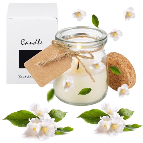 MTLEE 50 Pcs Jars Candle for Guests Wedding Candle Gift Natural Wax Candles with DIY Tag Cards for Bridesmaid Groomsman Baby Shower Party Favors Home Supply Decor (Jasmine)
