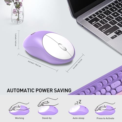Image of FD Wireless Keyboard and Mouse Combo - 2.4G Full-Sized Cute Colorful Mouse and Keyboard with 104 Round Keys Retro Typewriter Keyboards for Laptop /Windows /PC - Purple Gradient