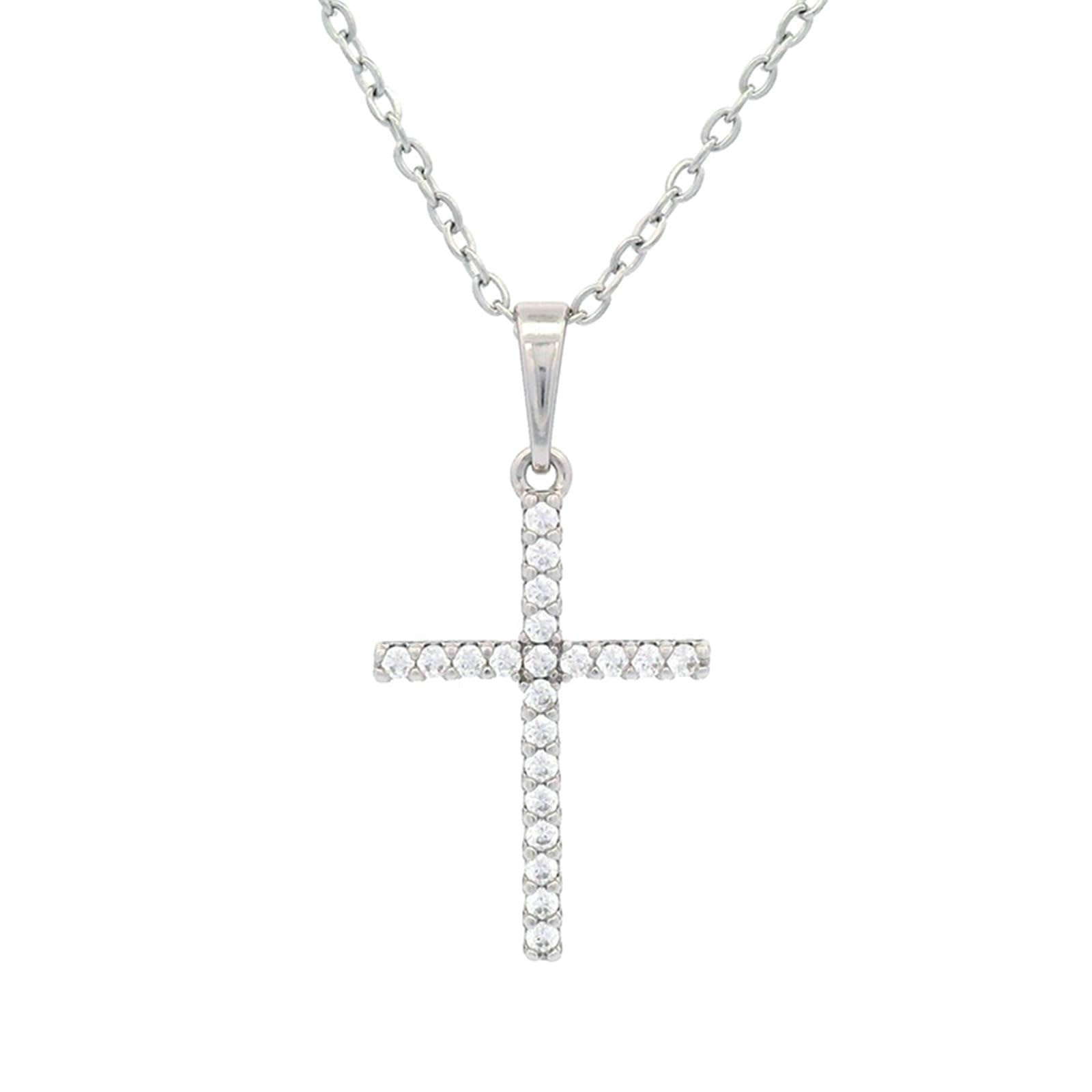 Naszyjnik białe złoto 18K Au750 z moissanit, zawieszka w kształcie krzyża 45 cm