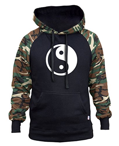 Men's Yin Yang Symbol V310 Black/Camo Raglan Baseball Hoodie Medium Black