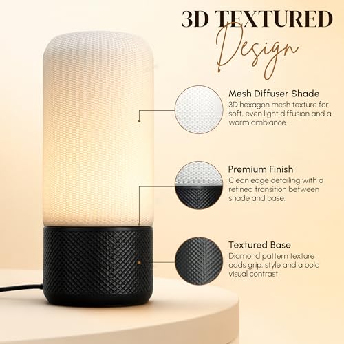 Image of Modern Ambient Table Lamp /Stylish Bedside Desk Lamp /Gentle Warm Glow & Energy-Efficient Lighting /Perfect for Side Table /Bedroom /Living Room /Home Decor /Study & Office - (White)
