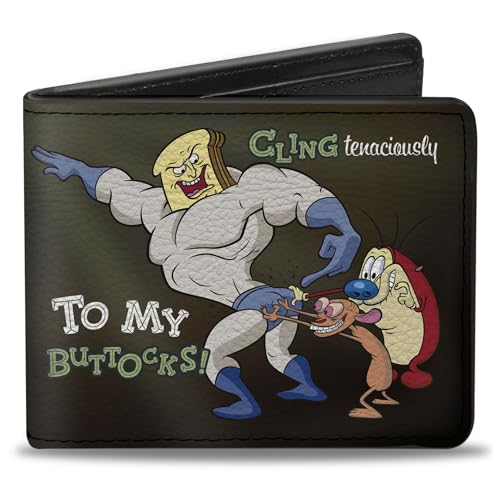 Nickelodeon mens Buckle-down Pu Bifold - Powdered Toastman Cling Tenaciously to My Buttocks! + Ren and Stimpy Wallet