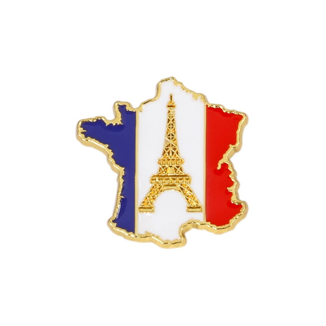 Clj Charles Le Jeune Eiffel Tower Gold Pin Badge in Map of France Blue White Red Flags - Beautiful Quality Finish - Pin - Badge - France Patriote, Multicolored, One size