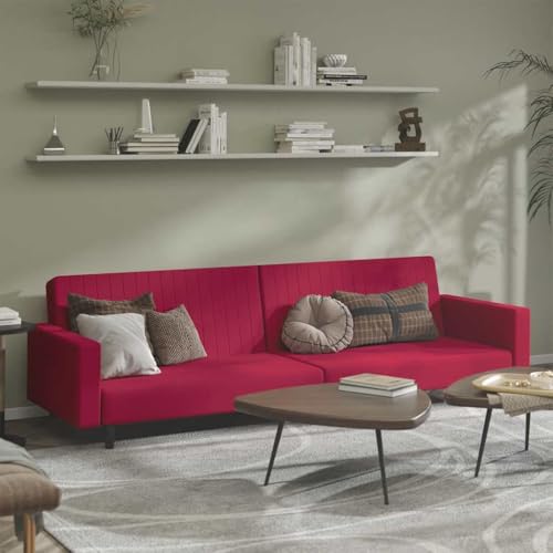 GeenYuu Canapé-lit 2 Places Rouge Bordeaux en Velours, Convertible clic clac modulable avec Dossier Confortable, idéal pour Salon séjour Bureau Chambre, Assise et Couchage Pratique