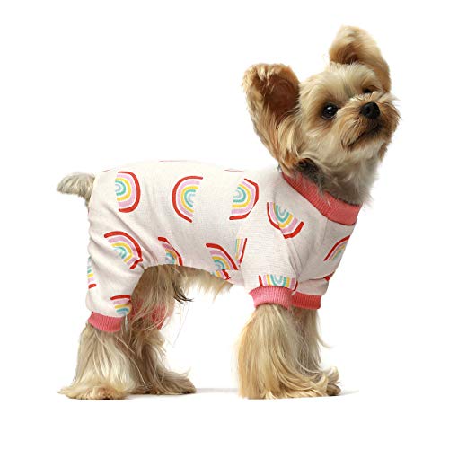 Fitwarm 100% Cotton Rainbow Pet Clothes for Dog Pajamas Onesies Jumpsuit Puppy Cat