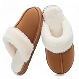 OOW Fuzzy Slippers for Women Cozy Faux Fur House Shoes Winter Warm Memory Foam Slippers for Indoor and Outdoor Chestnut Size 8