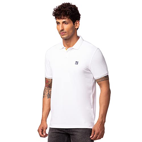 Image of Spykar Men's Slim Fit Polo Neck Half Sleeve Solid Casual T-Shirt