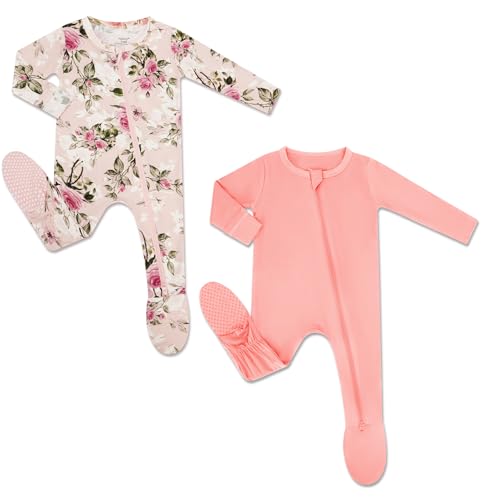 Bamboo Baby Footed Pajamas, 2 Way Zipper, 2-Pack, 0-3 Months