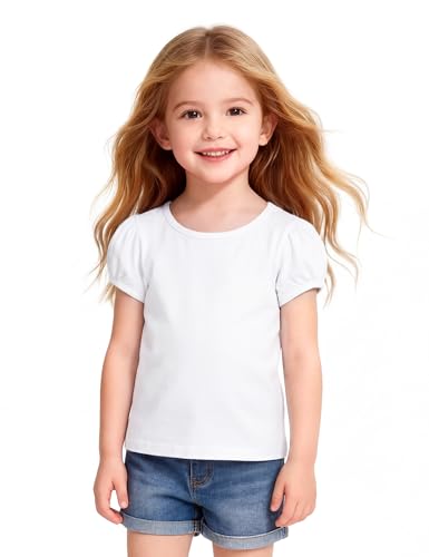 WRYGRTA Girls Short Sleeve Shirts Cotton Toddler Girl Tee Tops Basic Crew Neck T-Shirts White 4T