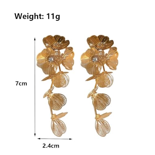 Gold Flower Drop Earrings for Women Trendy Floral Statement Earrings Vintage Bohemian Dangly Earring Simple Everyday Floral Jewelry Accessories2