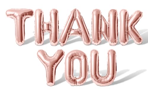 Letter Balloons - THANK YOU 16" Inch Alphabet Letters Foil Mylar Balloon Employee or Teacher Appreciation Balloon Banner (Rose Gold)