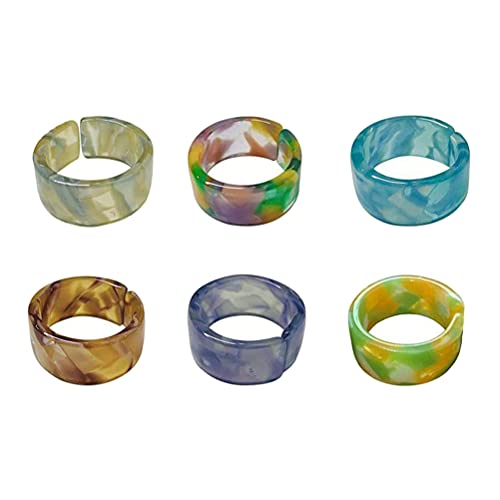 CeFoney Vintage-Ringe aus Kunstharz, 6 Stück, Hochzeitsring, bunt, Acrylring, offener Fingerring, Vintage, Retro, schick, Schmuck, Geschenk für Frauen Mädchen Damen Cover