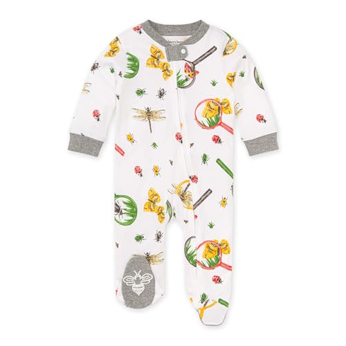 Image of Burt's Bees Baby Baby Boys Pajamas, Sleep and Play Loose Fit, 100% Organic Cotton, Soft One-piece PJs, Diagonal Zip Up Jumpsuit Newborn Essentials with Interior Zipper Guard in sizes NB to 6-9 Months