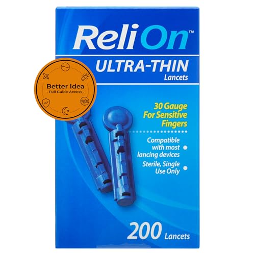 Ultra-Thin Lancets 30 Gauge 200 Count Sterile Single-Use Blood Glucose Lancets Compatible with Most Lancing Devices + Better Idea Sticker with Full Guide Access