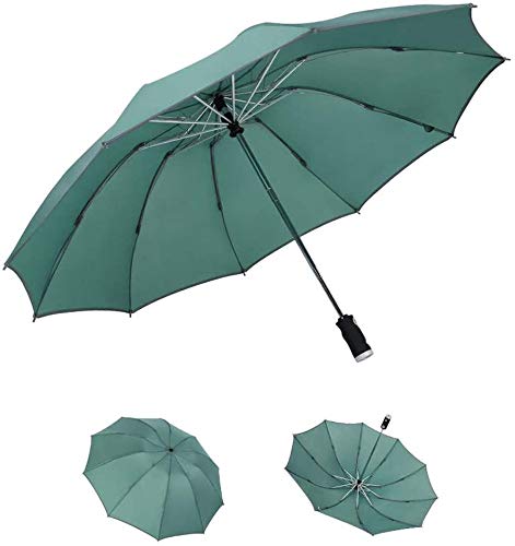 Preisvergleich Produktbild DIAK 12 Rippen LED-Beleuchtung Winddichter, automatisch klappbarer, umgekehrter Regenschirm mit reflektierendem Sicherheitsstreifen,Grün