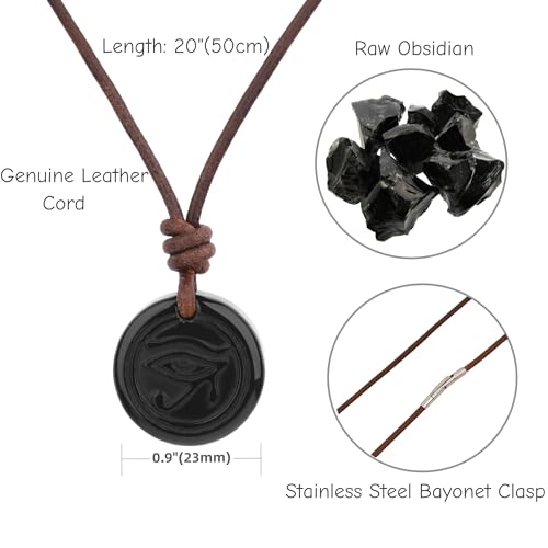 COAI Genuine Leather Necklace for Men Women, Black Obsidian Protection Eye of Ra Necklace3