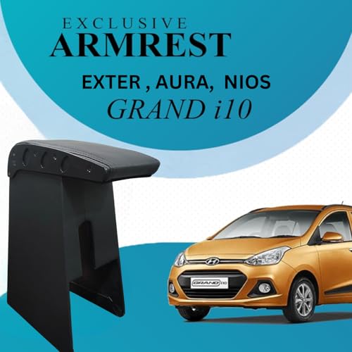 Image of Pabla Enterprises Wooden Car Center Armrest Console compatible with HYUNDAI- i-10 Grand, Grand Nios, New Sentro 2019 to 2024 model, Aura, X-cent, New Hyundai EXTER (Black)