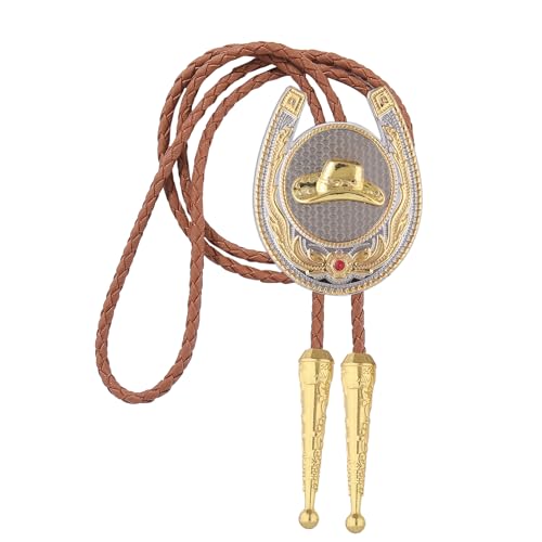 Image of Jeilwiy Bolo Tie for Men, Western Cowboy Golden Longhorn Bull Eagle Horse Cowboy Hat Bolo Necklace Leather Necktie for Women