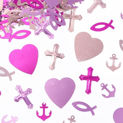 15g Confeti Comunión en Forma de Cruzados Pez Corazón Ancla para Decoración Comunión Mesa Adorno Bautizo (rosa)