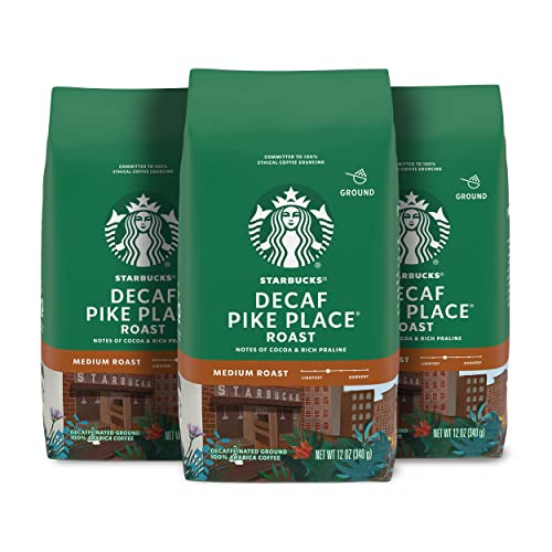 Starbucks Ground Coffee—Medium Roast Coffee—Decaf Pike Place Roast—100% Arabica—3 Bags (12 Oz Each) #TOP21
