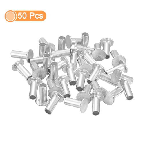 QUARKZMAN 50 Stück Halbhohlnieten, 5mm x 10mm Aluminium Flachkopf Halbhohle Nieten für Industrie Haushaltsreparatur Befestigung, Silber