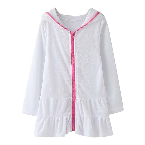 Girls Swim Cover Up Kids Toddler Terry Swimsuit Swimwear Coverup Zip-Up Beach Long Sleeve Hooded Ruffle Dresses
