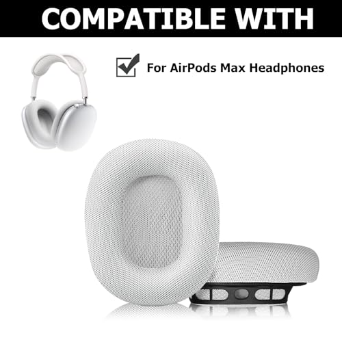 umvowuxa Zamienne nauszniki do słuchawek AirPods Max, nauszniki z miękką skórą proteinową i pianką z pamięcią kształtu z izolacją szumów (srebrno-białe)