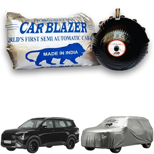 Image of CARBLAZER Portable & Semi-Automatic Full Body Car Covers: Heavy Duty Device| Anti-Theft| Dust & Scratch Proof | Water & Wind Resistant|Custom Fit| Dual-Side Cover, Compatible for Kia Carens Clavis