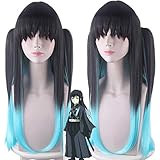  Tokitou Muichirou perruque Anime Cosplay perruque démon Slayer: Kimetsu No Yaiba noir dégradé bleu cheveux longs PL-608