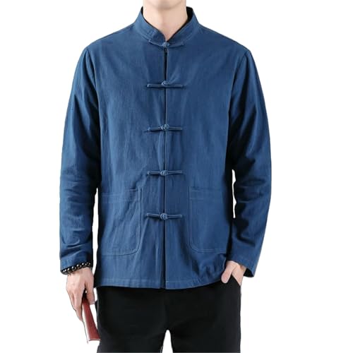 Robe décontractée manches longues lin homme col mandarin style chinois