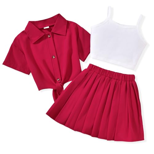 Image of HIHA Girls 3 Piece Outfit Cami Crop Tops Skirt Set with Button Down Shirts Size 6-12