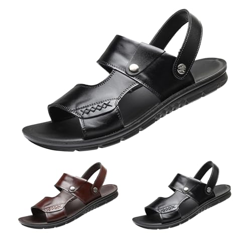 Generisch Sandali in pelle, con suola morbida, antiscivolo, impermeabili, estivi, da uomo, eleganti, comodi, resistenti all'usura, per il tempo libero, da spiaggia, Nero , 46 EU