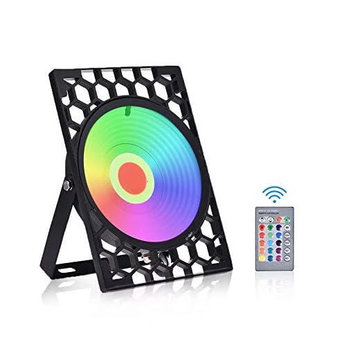 Viugreum 100 W LED RGB-strålkastare, färgskiftande minnesstrålkastare med fjärrkontroll, IP67 utomhusfärgade strålkastare med 16 färger 4 lägen, tidtagning för trädgård, fest, etapp [Energiklass A++ ]