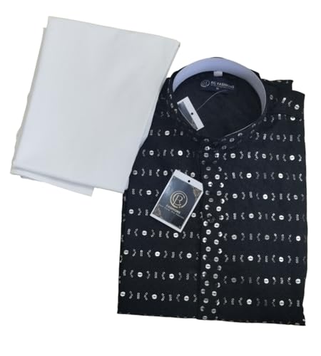 Men's Embroidered Sequined Kurta with White Pyjama Set Indian Traditional Party Wear Outfit-Ethinic Wear2