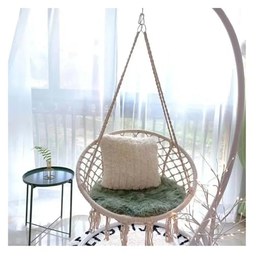 Silla columpio colgante de macramé para uso en interiores, algodón acogedor para niños y adultos, elegante color pulido, perfecto para relajación y decoración del hogar - imagen 5