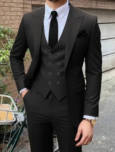 Mens Suit 3 Piece Double Breasted Slim Fit Suits for Men Wedding Prom Suits Formal Business Dinner Party Tuxedo 5