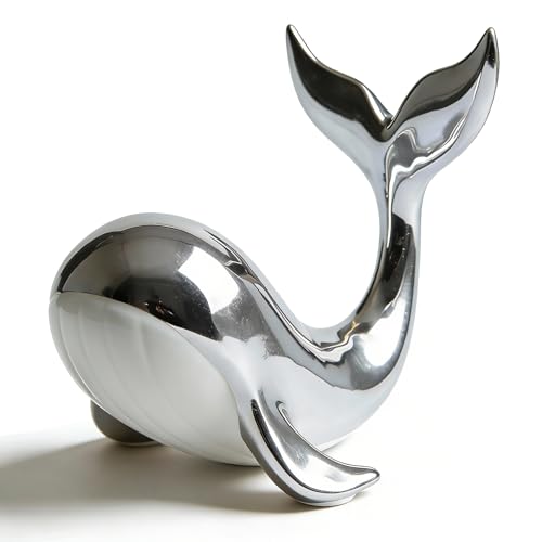 Silver Ceramic Whale Figurine – Decorative Sculpture, Symbol of Elegance and Good Fortune, Ideal Gift for Weddings, Anniversaries, Housewarmings, Luxury Home Décor for Modern and Glamorous Spaces